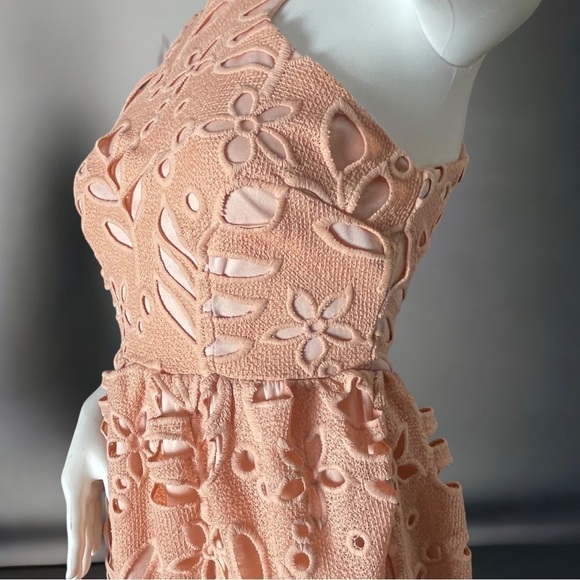 Dee Elly Floral Eyelet Halter Dress - Peach / Pale Coral / Size Small - Picture 15 of 15